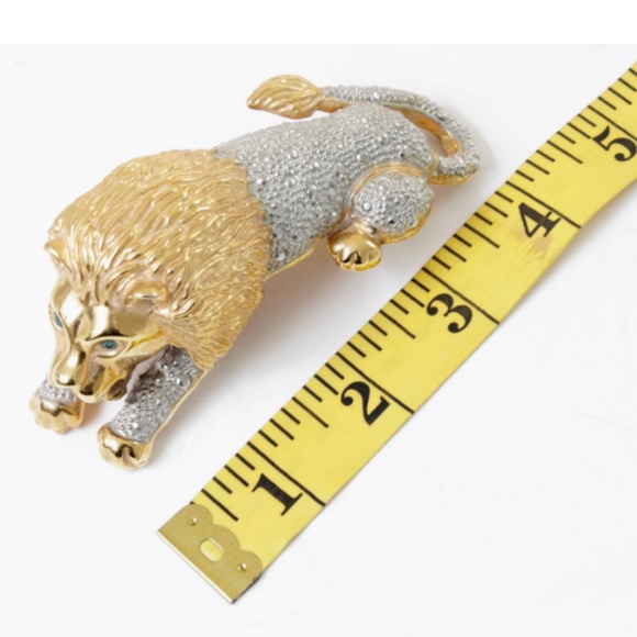 Roaring Lion Brooch Large Figural Shoulder Pin Vintage Rare Cat Lover - Picture 7 of 8